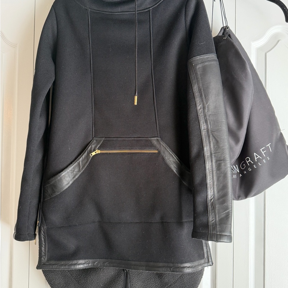 Skingraft Black Leather Accented Fleece Lined Top